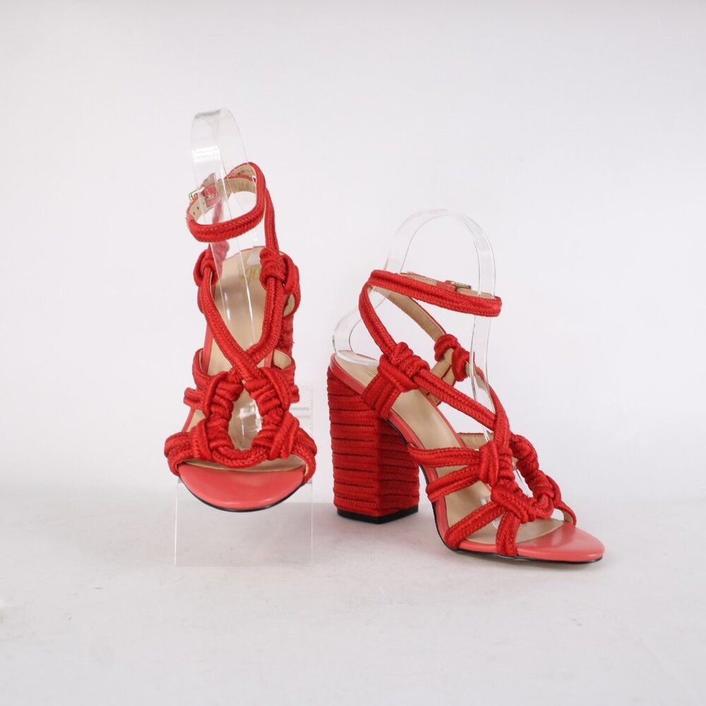 Cabi Heels Tip Toe Sz 7 M Hibiscus Red Knotted Rope Detail Polyester 4" Heels - Picture 3 of 15